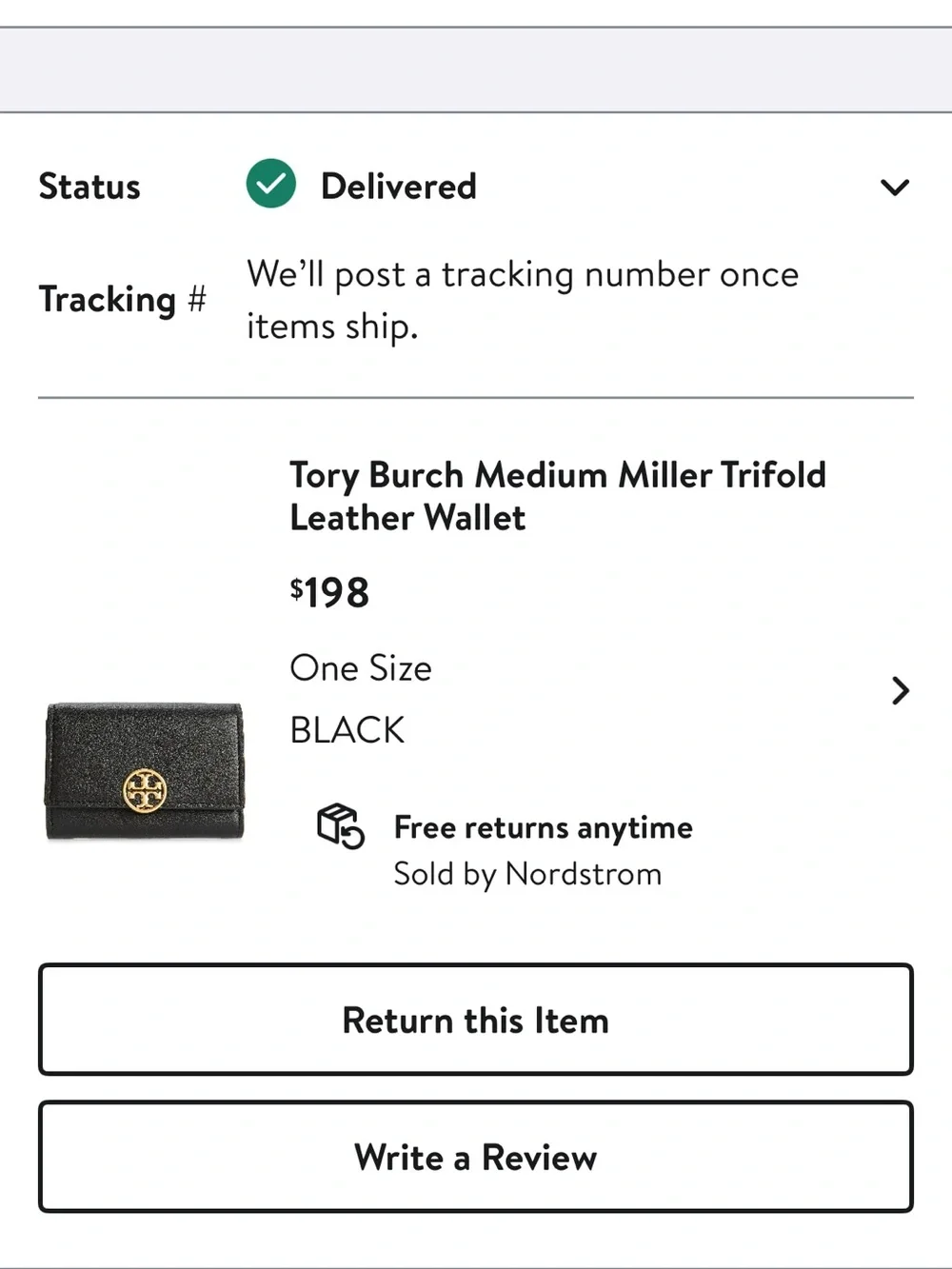 Tory Burch Medium Miller Trifold Leather Wallet, Black